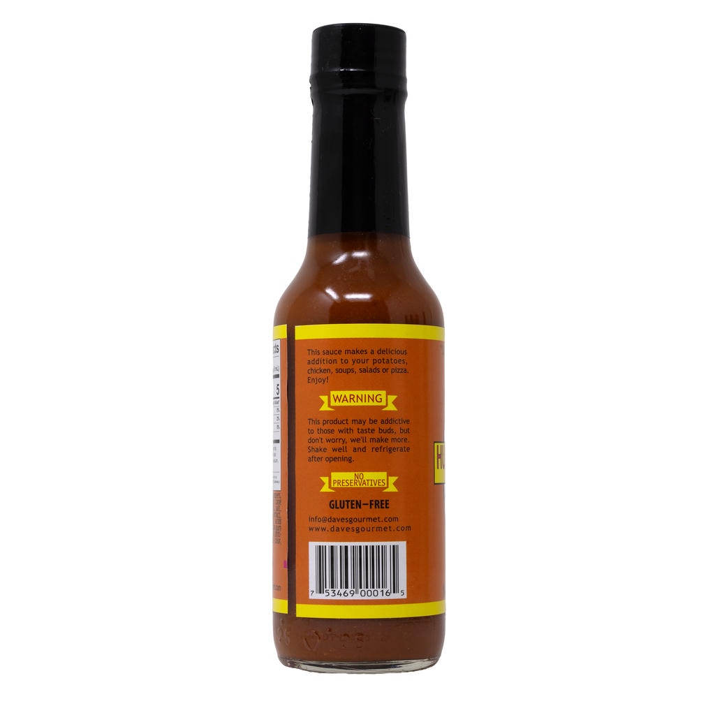 Dave's Gourmet Hurtin' Habanero Hot Sauce side bottle