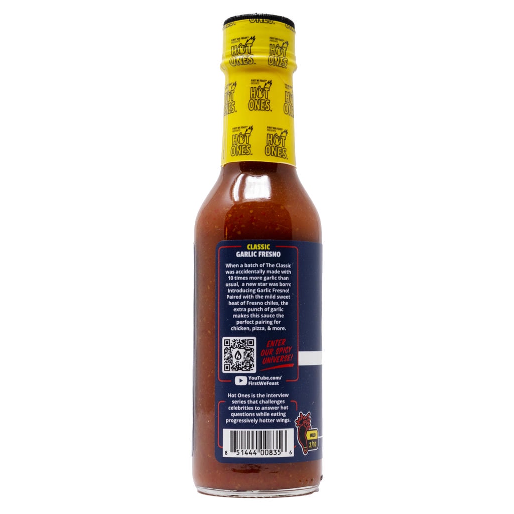 Hot Ones The Classic Garlic Fresno Hot Sauce side bottle