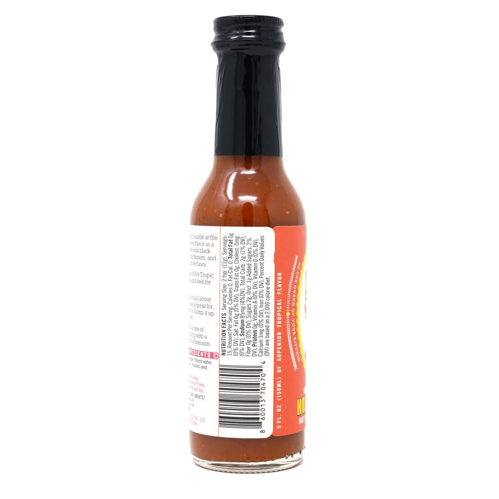 Hot sauce bottle with label on a white background