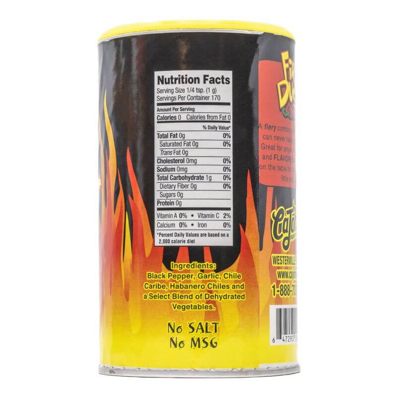 CaJohn's Fire Dust Habanero No Salt Seasoning-Nutrition Label