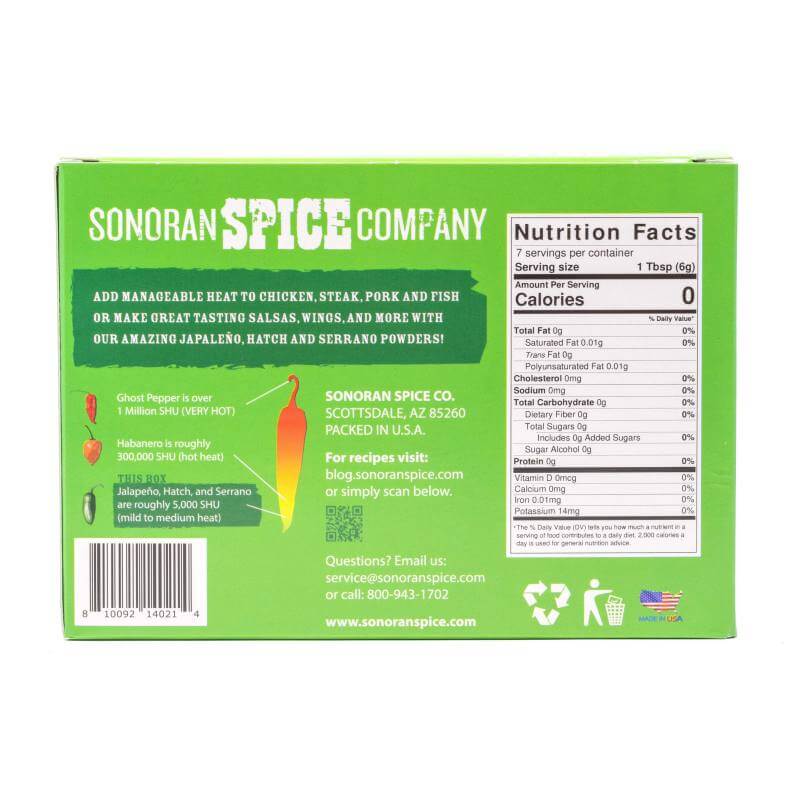 Serrano, Hatch, Jalapeno Powder Gift Set 1.5 Oz