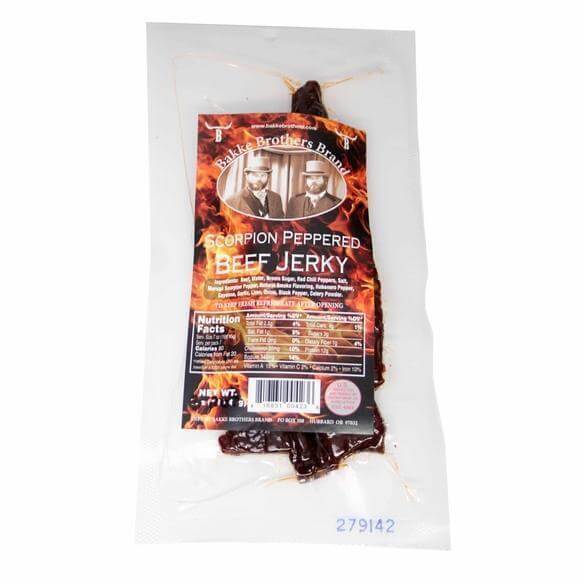 Scorpion Peppered Beef Jerky 3.2 Oz Trinidad Scorpion Beef Jerky Bakke Brothers