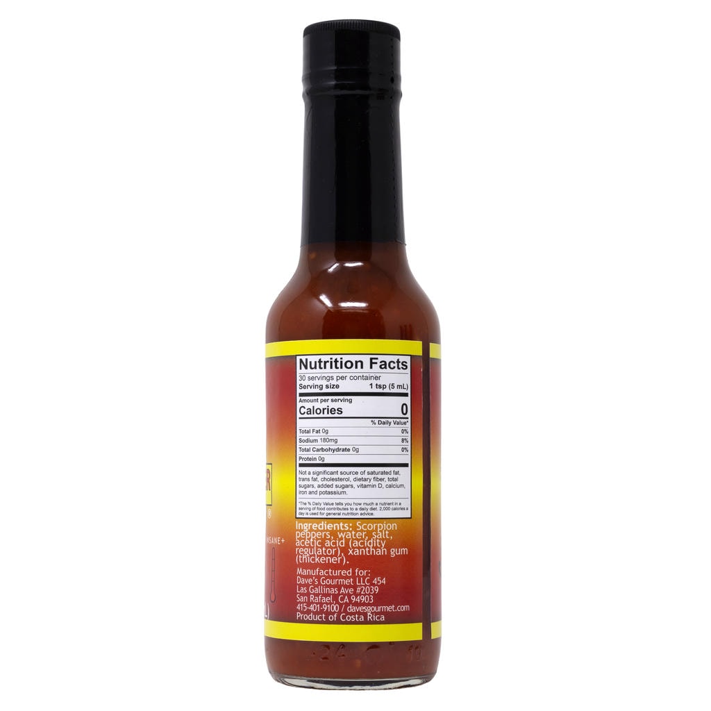 Dave's Scorpion Pepper Hot Sauce nutrition bottle
