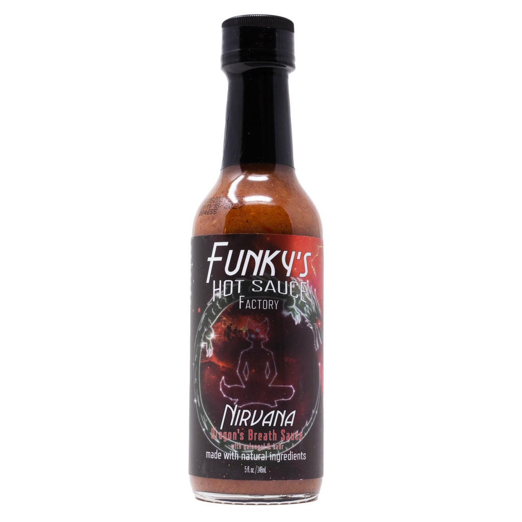 Funky's Hot Sauce Factory Nirvana Dragon's Breath Sauce front of bottle 