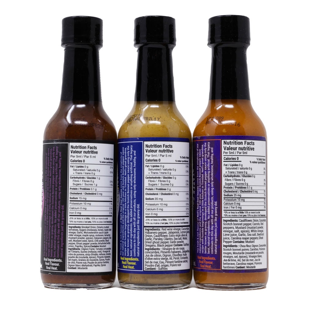 Neils 3 Pack nutritional label