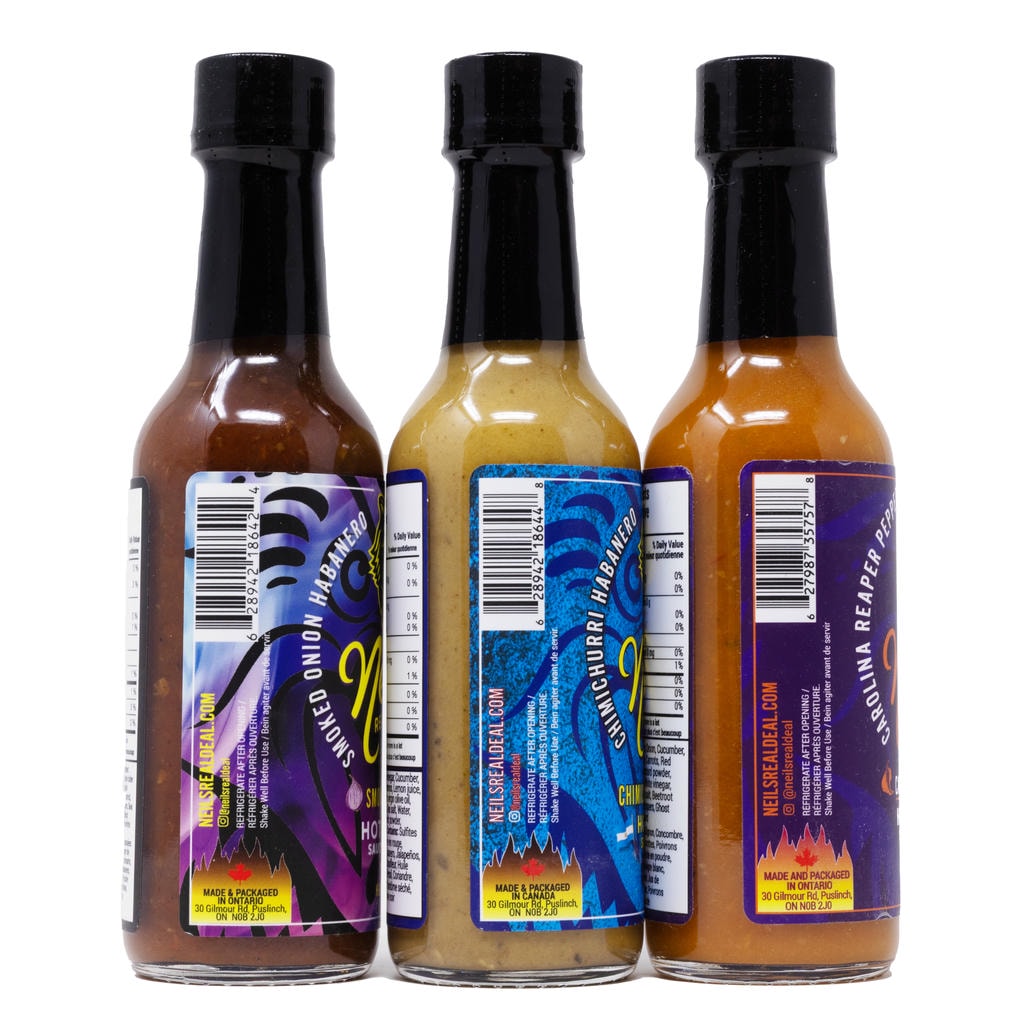 Neil's Real Deal 3 Pack Hot Sauce Set side label