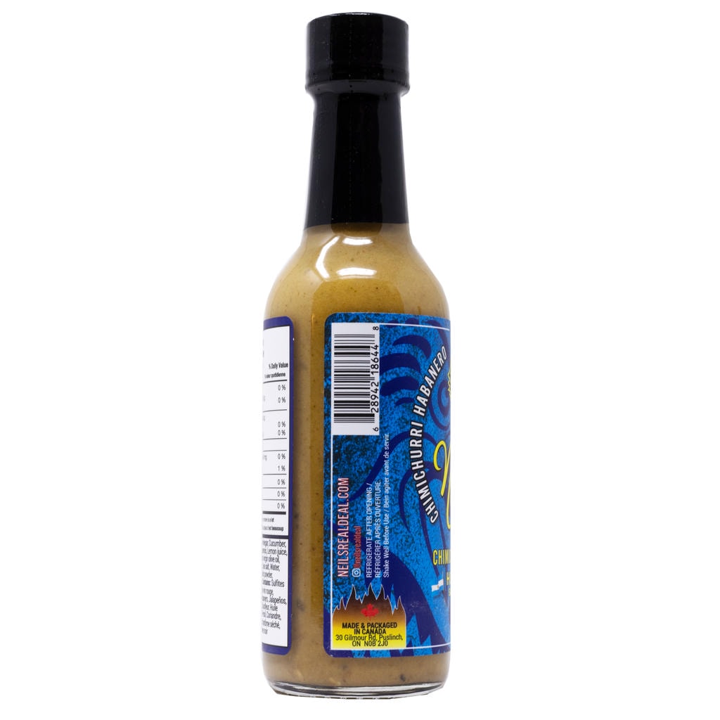 Neil's Real Deal Chimichurri Habanero Hot Sauce back of bottle