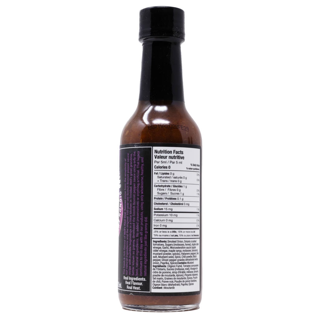 Neil's Real Deal Smoked Onion Hot Sauce nutritional label