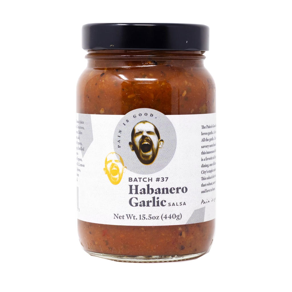 Pain is Good Habanero Garlic Salsa front jar