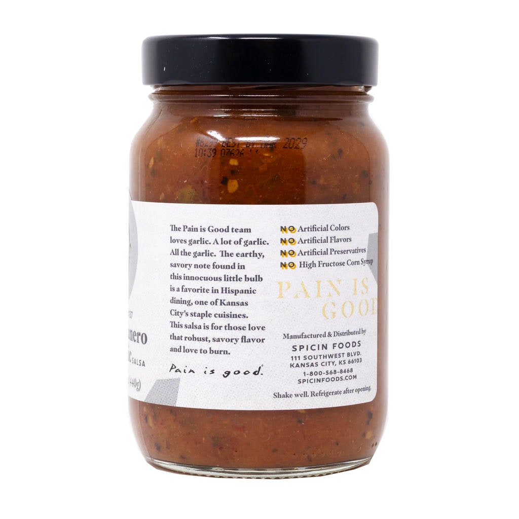 Pain is Good Habanero Garlic Salsa side jar