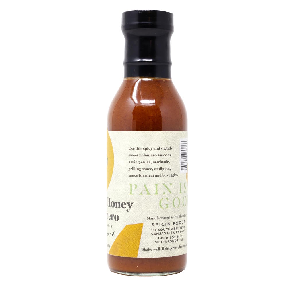 Pain is Good Spicy Honey Habanero Sauce side bottle 