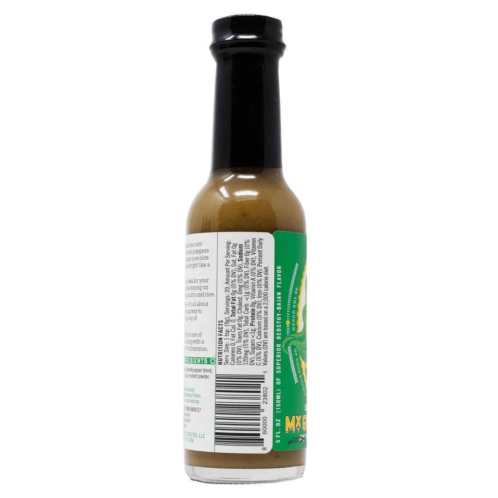 Shaquanda's Mx Green Sass Mild Pepper Sauce nutritional label bottle 