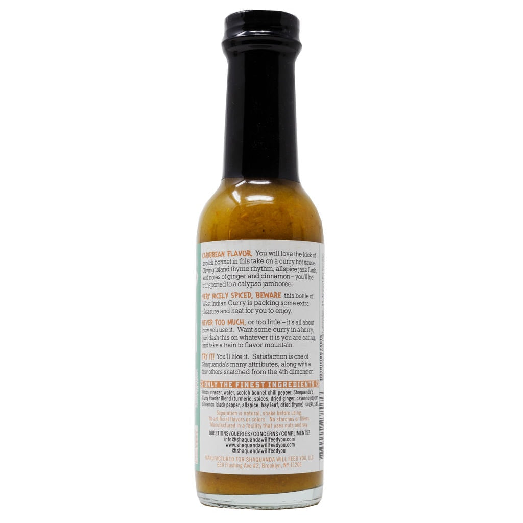 Shaquanda's West Indian Curry Hot Pepper Sauce back bottle