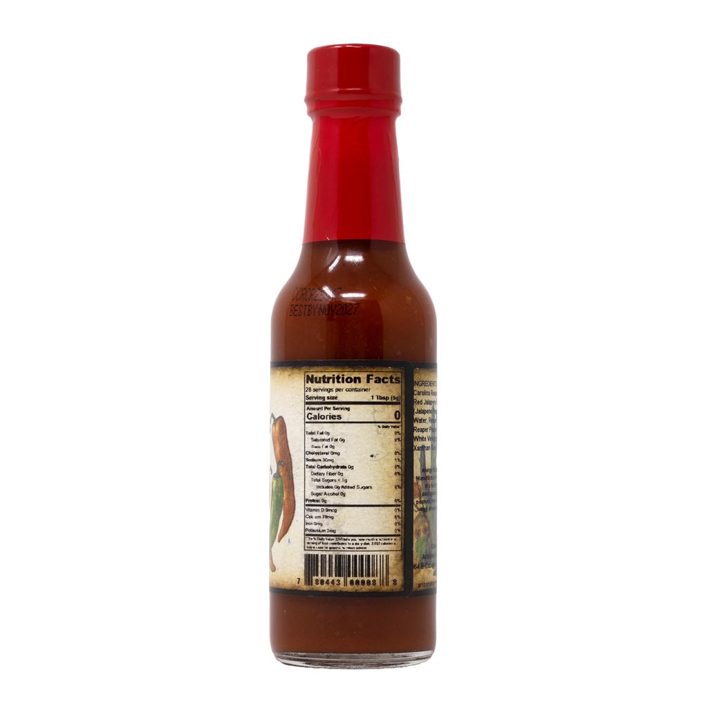 Southwest Traditions Carolina Reaper Hot Sauce nutrition label bottle