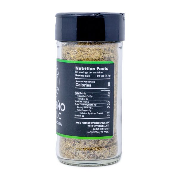 Bravado Jalapeno and Garlic Seasoning Nutritional Label