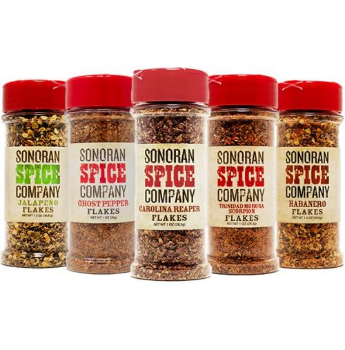 World&#39;s Hottest Pepper Flakes 5 Pack Carolina Reaper Flakes Sonoran Spice 